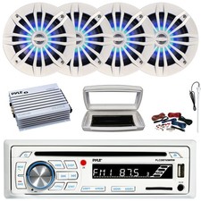 Pyle Single-DIN Marine CD Radio, 4x 6.5" 180W Max Speakers, 4 Channel Amplifier
