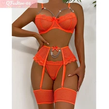Sexy Women Lace Lingerie Bra G-String Set Fishnet Nightwear Babydoll Sleepwear