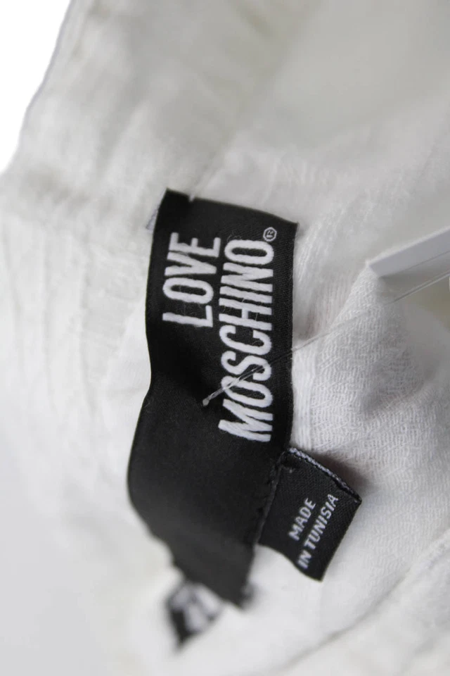 Blusa Top Love Moschino Mujer Algodón Texturizado Abotonada Manga Corta Blanca Talla 4 Foto 4 de 4