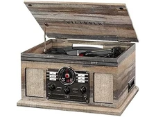 Victrola The Quincy 6-in-1 Bluetooth Record Player Farmhouse Shiplap Grey 