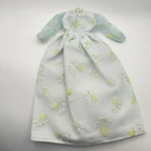 VTG Handmade Barbie Doll Dress Gown Pale Blue Yellow Floral Long Sleeve 70’s New