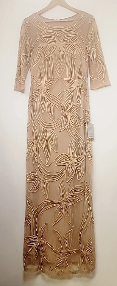 JS Collection Nude Beaded Embellished Sheer Illusion Gown 10 NWT Wedding Pearls - Image 3 of 4