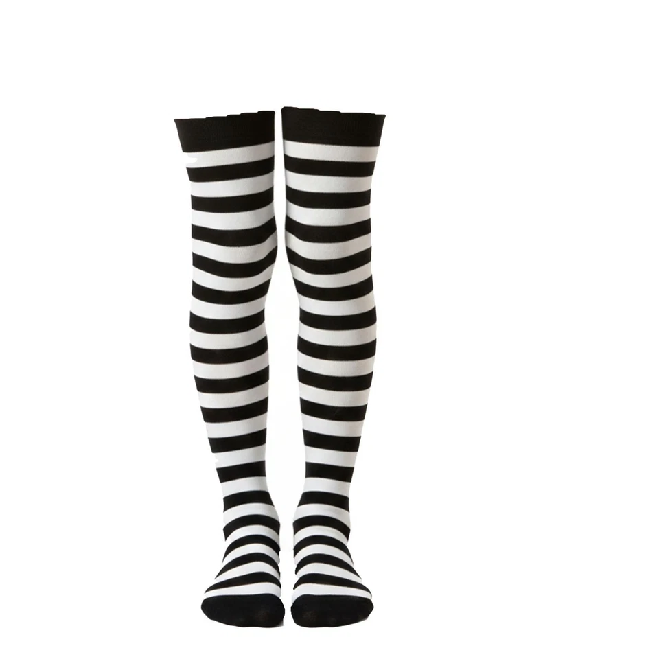 Enfants Rayé Chaussettes Hautes Noir & Blanc Halloween Sorcière Déguisement - Photo 1/1