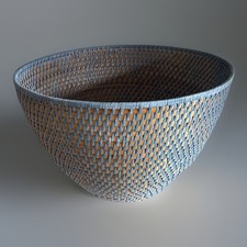 IKEA Large Bamboo Storage Basket Two Tone Boho Scandi Planter Throw Holder Disc.
