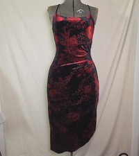 Vintage 90s Y2K Bodycon Dress Whimsy Goth Red Black Aysymmetric Hem Velvet S