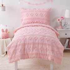 Toddler Bedding Set for Girls 4-Piece Pink Boho Tufted Toddler Comforter Set ...