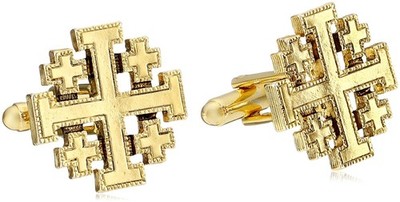 Symbols of Faith ''Inspirations'' 14k Gold-Dipped Jerusalem Cross Round Cuff Links