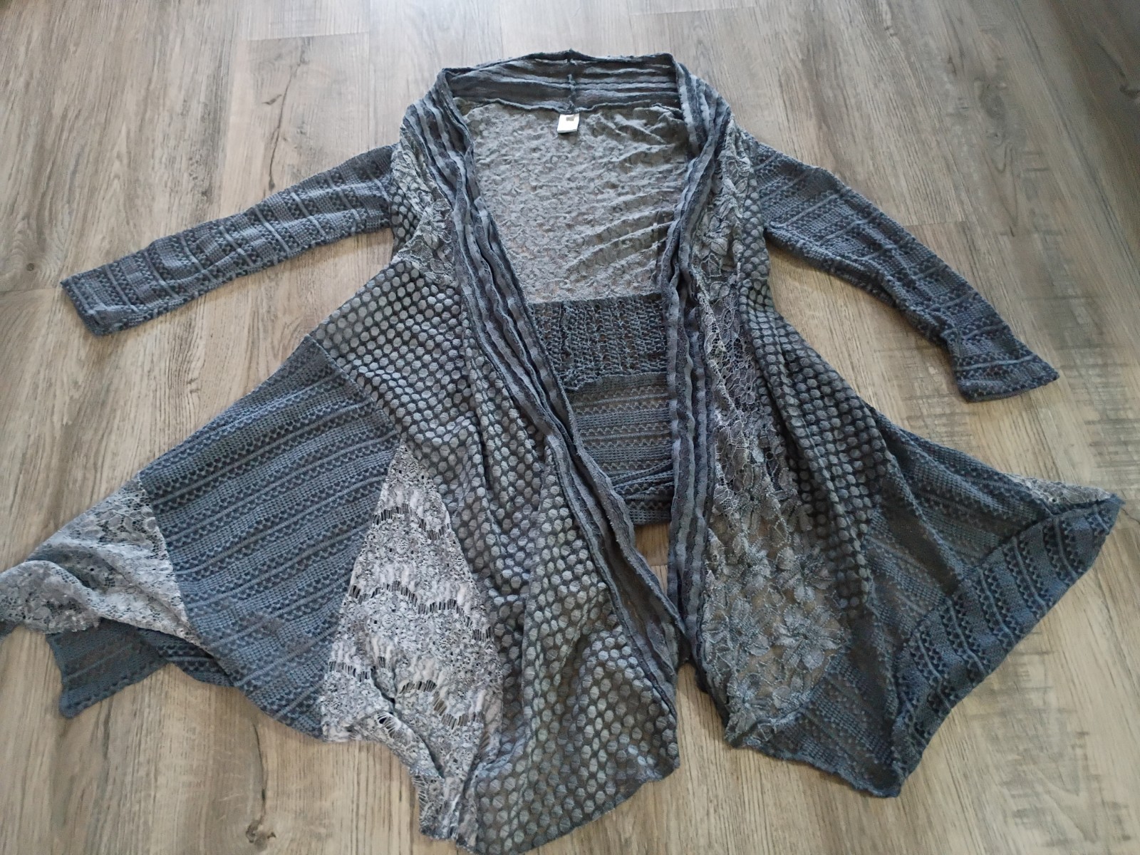 This & That Gray Patchwork Lace Knit Cardigan Swe… - image 1