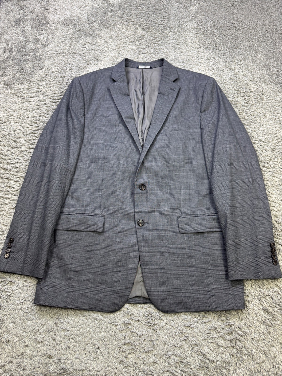 Ralph Lauren Blazer Men 44L Gray Wool Windowpane Sports Coat Career Suit Jacket