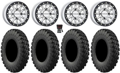 Raceline Alpha Hyper 15'' Wheels Silver 28'' MotoRally Tires Pioneer 1000 / Talon