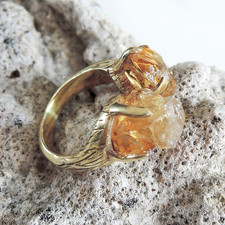 18K Gold Plated Natural Yellow Citrine Ring Jewelry, Size 7-US, N-UK