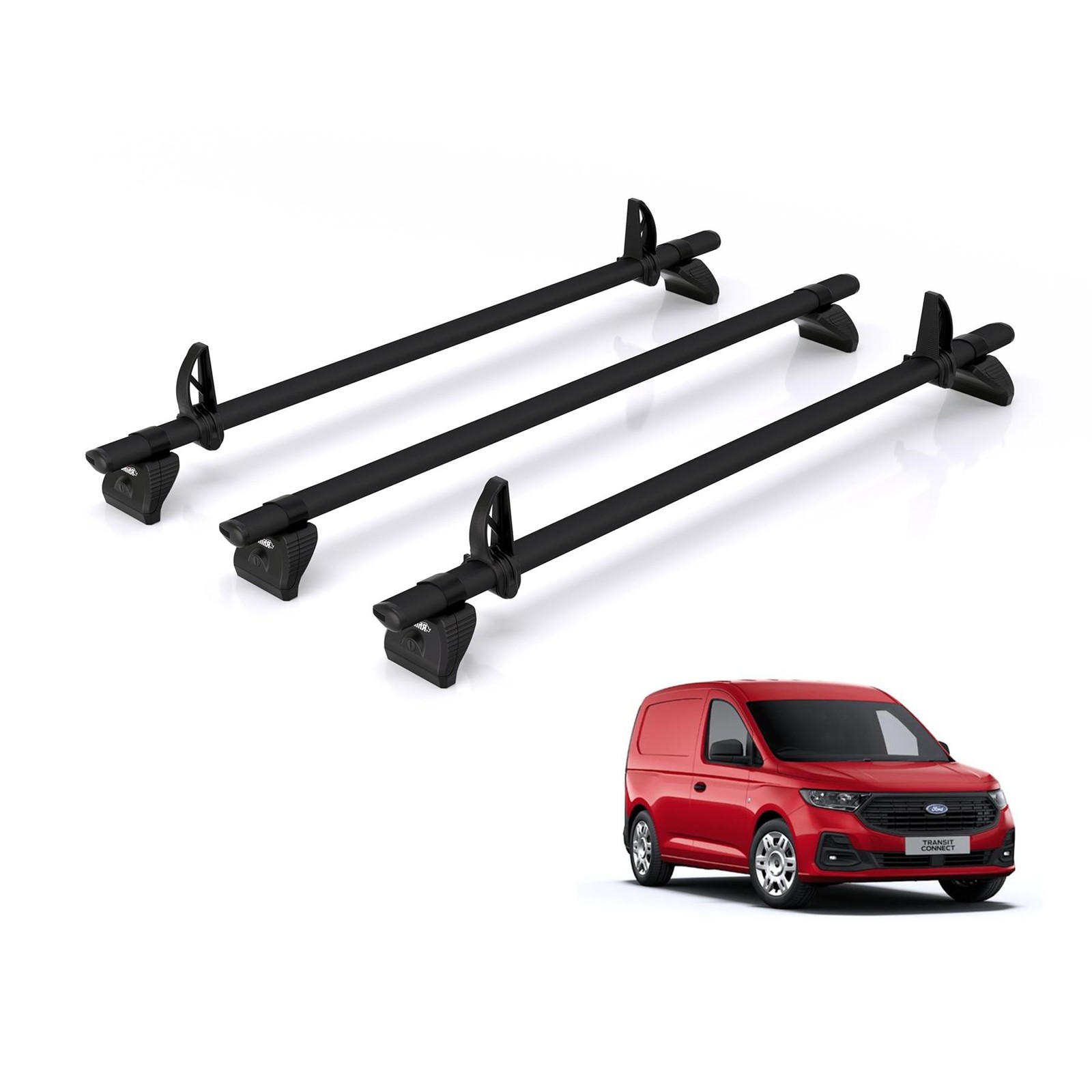 Ford Transit Connect Roof Rack for 2024+ 3x Roof Bars Rhino Kammbar Black