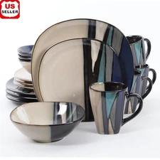 Stoneware Dinnerware Set Service 4 Unique Reactive Glaze Dishware Microwave Safe