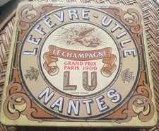 ANCIENNE BOITE A BISCUITS LEFEVRE UTILE LU , le champagne, grand prix Paris 1900