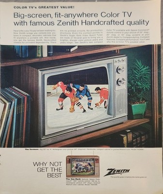 1967 Zenith Television Vintage Ad Big Screen 20''Diagonal 13'' x 10''
