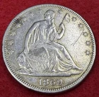 1869 Seated Liberty Silver Half Dollar Mid Grade Old US Coin Holed Sides Read