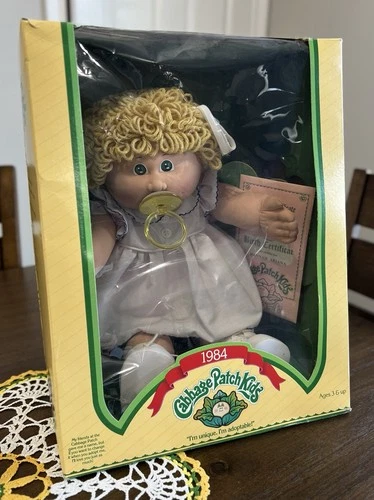 Vintage Cabbage Patch Kids 1984 Baby Doll Blonde Hair Original Box