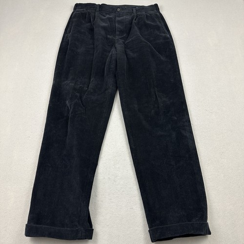 Brooks Brothers Corduroy Pants Men 36 Blue Solid Elliot Straight Leg Pleated