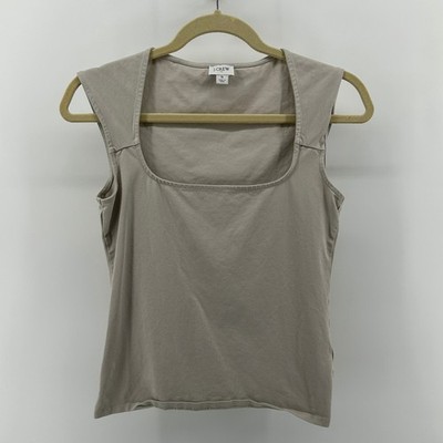 J.Crew Squareneck Tank Top Gray Taupe Cotton Stretch Sleeveless S Preppy Minimal