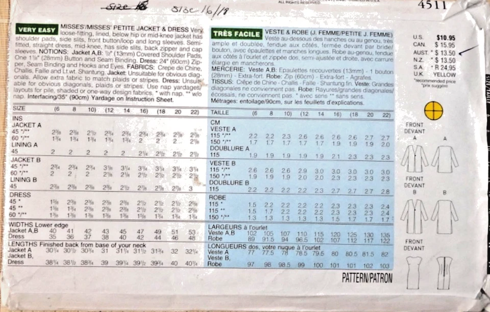 Butterick Pattern - Jacket & Dress #4511 Sz 12-16. UNCUT - image 4 of 4