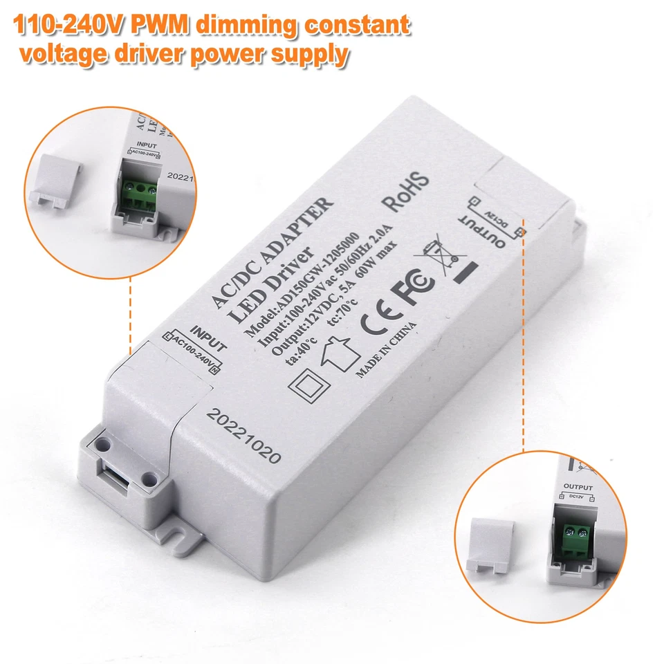 Controlador LED Fuente de Alimentación Regulable 60W 5A Adaptador Transformador DC 12V Para LED 2023 Foto 2 de 4
