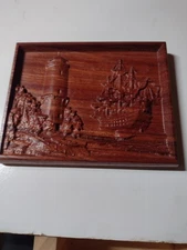 Handcrafted Nautical Ship and Lighthouse 3D Wall Plaque Art - Ebiara Wood
