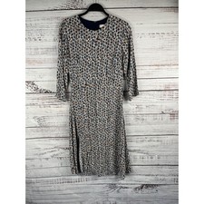 Loft Dress Womens 0 Navy Blue Orange Floral Midi 3/4 Sleeve Lined Rayon Crewneck