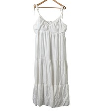 Express White Tie Strap Babydoll Tiered Maxi Dress XL Cottagecore Coquette Vacay