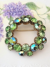Vintage Jewelry Double Row Uranium Rhinestone Pin Brooch