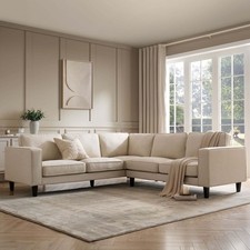 Dusk Soho Beige Linen Look Fabric Right Hand Corner Sofa RRP £899