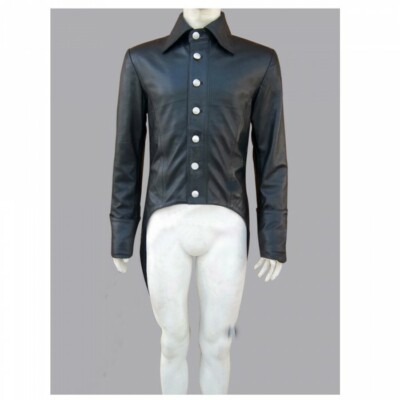 Mens Gothic Genuine Leather Tailcoat Goth Punk Steampunk Jacket Coat