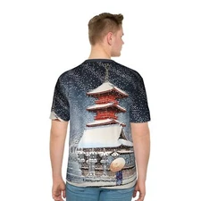 Kawase Hasui Snow at Toshogu in Ueno Japanese Ukiyo-e Fine Art Men T-shirt Tee