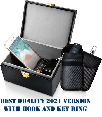 Caja Bloqueadora de Señal + 2x Bolsa Coche Llavero RFID Seguridad Antirrobo Faraday Sin Llave