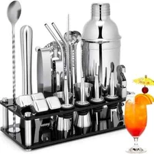 Shaker Set Bartender Cocktail Kit Stand Boston Tool Steel Stainless 23pcs squeze