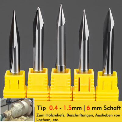 CNC Gravur V Bit Carving Cutter 2 Zahn  Gerade Schlitz Hartmetall 6mm Schaft