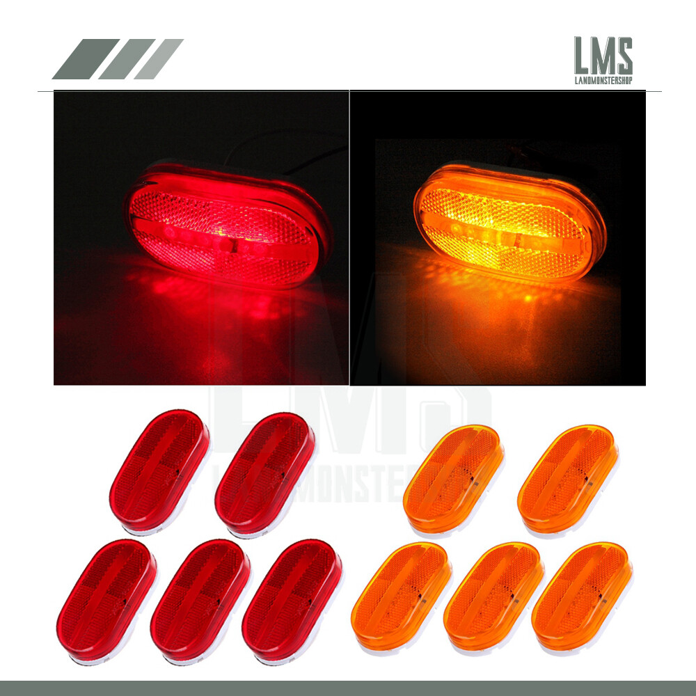 5X Amber 5X Red 6-Bulb LED 4-Inch Oval Side Marker Clearance Light for Truck Trailer