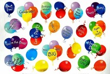 COLORFUL BIRTHDAY BALLOONS SAYINGS STICKERS SEALS 8.5" X 5.5" SHEET BD12