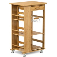 Handwagen Serviertisch Regal Aus Bambus Auf Rollen KüChenregal 50 X 37 X 83 Cm
