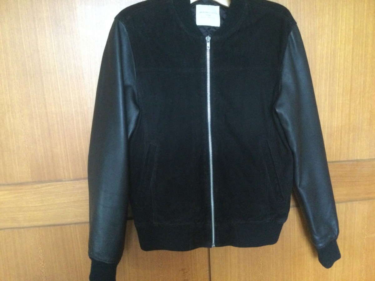 Selected Homme Indigo Black Suede Leather bomber Size