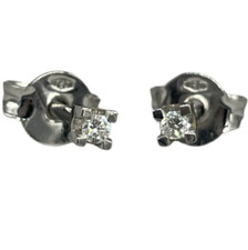 ORECCHINI BOTTONI UOMO DONNA BAMBINI ORO BIANCO 18KT NUOVO DIAMANTI 0,02 CARATI.