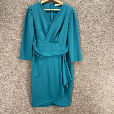 Belle Poque Dress Women L Blue Shift Midi V-Neck Zipper Long Sleeve Casual