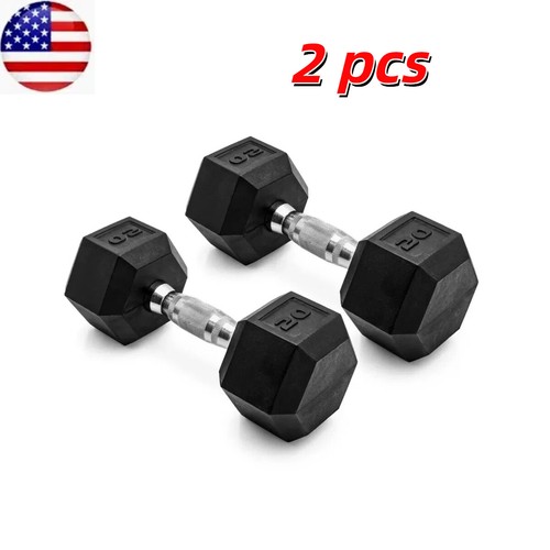 US CAP Barbell, 20lb Coated Rubber Hex Dumbbell, Pair