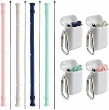 Reusable silicone Straws, 4 Pack With Carrying Case And Cleaning Brush, Gray