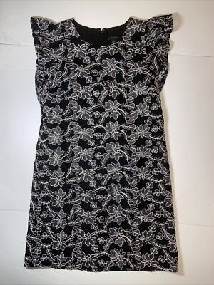 Ann Taylor Black White Floral Lace Ruffle Flutter Sleeve Dress Size 8 | eBay