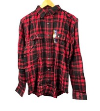 Men Shirt Medium Flannel Red Plaid Button Down Super Soft Lumberjack Holiday NWT