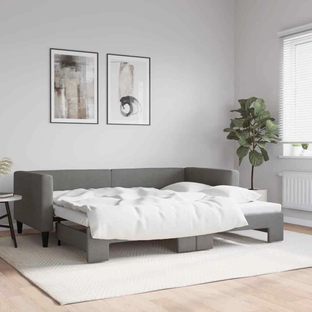 Grey fabric outlet daybed with trundle