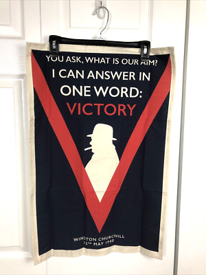 IWM Winston Churchill Victory Souvenir Tea Towel 100% Cotton W/Hanging Tab