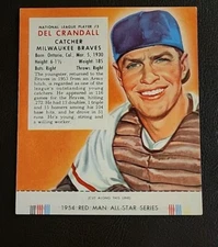 1954 Red Man NL w Tab #3 Del Crandall  Milwaukee Braves Ex