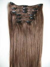 18" CLIP IN ON REMY HUMAN HAIR EXTENSIONS 6 Light Brown 80g/7pcs/set