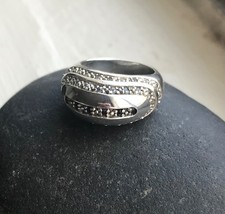 GENUINE BLACK SAPPHIRE  WHITE TOPAZ RING 925 STERLING SILVER FREE SHIPPING